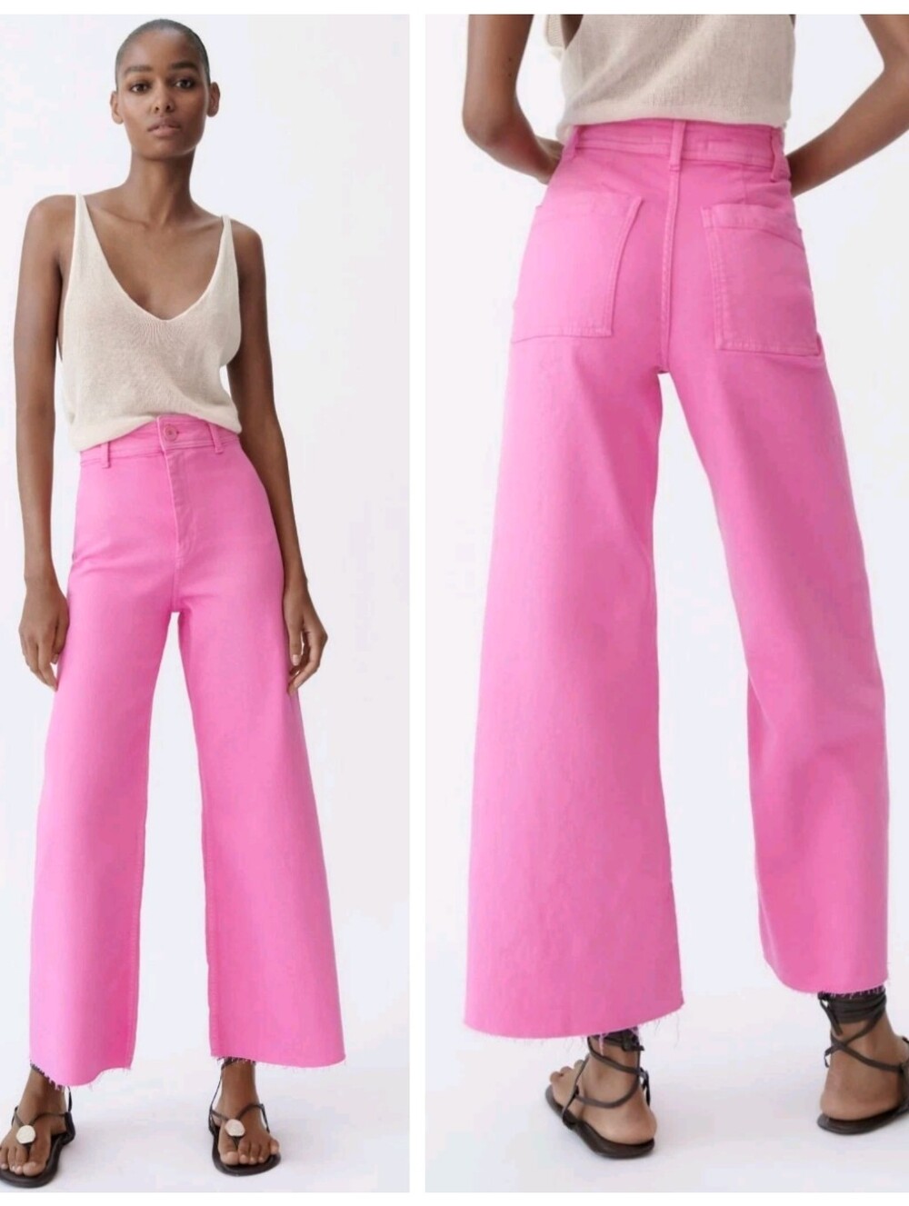 Zara The Marine Straight High Rise Wide Leg Jeans Womens 8 Pink Barbiecore Viral